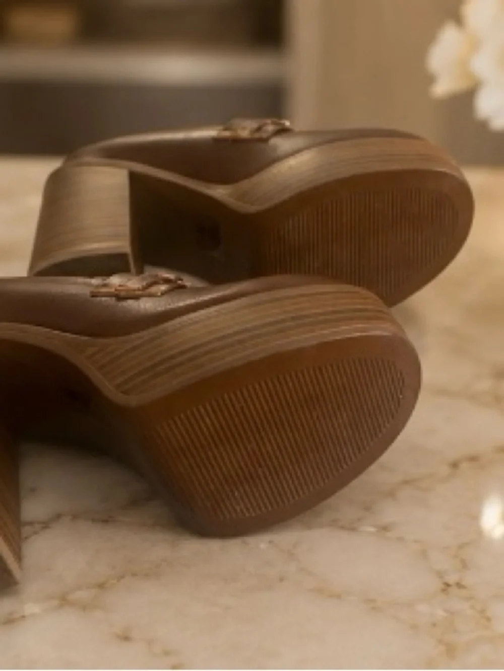 Classic Brown Platform Loafers with Gold Hardware